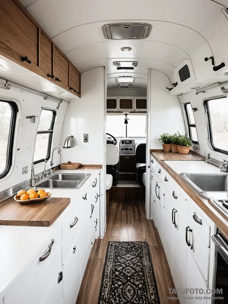The interior of a classic airstream trailer,... - эскиз тату (№1751098037_0, 28.06.2025 08:07) — Tatufoto.com
