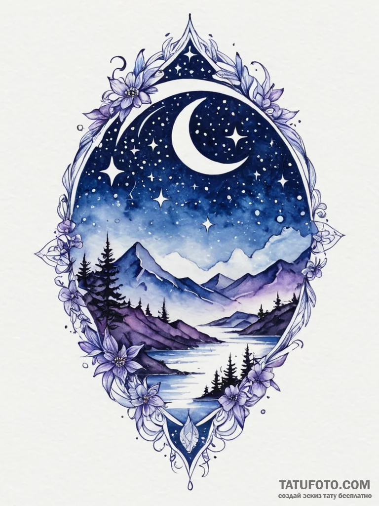 Tattoo design: a watercolor lunitsa in shades... - эскиз тату (№1751098826_0, 28.06.2025 08:20) — Tatufoto.com