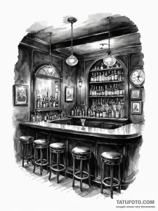 A dimly lit, atmospheric speakeasy bar with v... - эскиз тату (№1751099542_0, 28.06.2025 08:32) — Tatufoto.com