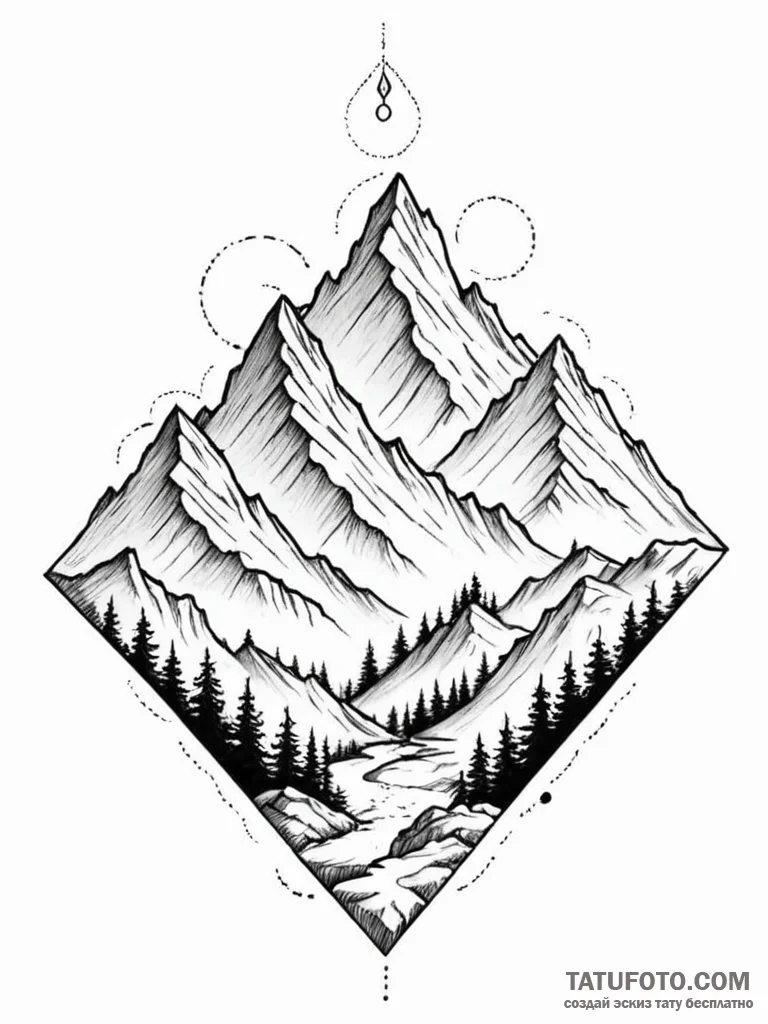 Tattoo sketch a pixelated mountain range with... - эскиз тату (№1751099627_0, 28.06.2025 08:33) — Tatufoto.com