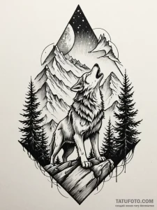 Tattoo design a wolf howling victoriously on... - эскиз тату (№1751099708_0, 28.06.2025 08:35) — Tatufoto.com