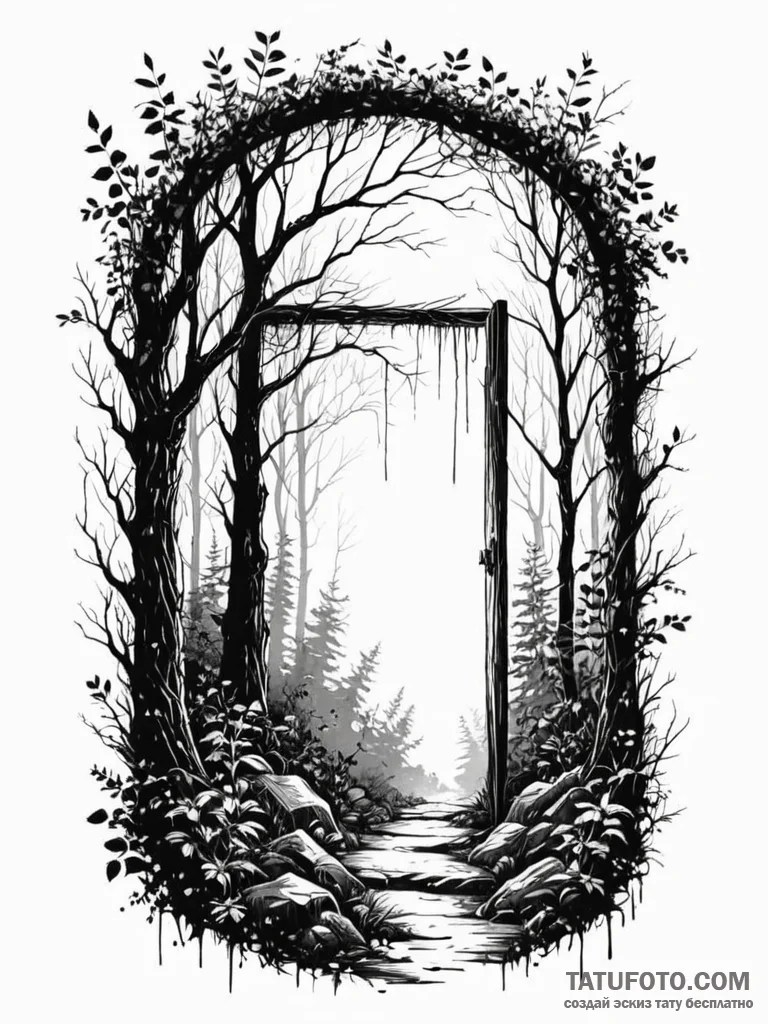 Tattoo design a silhouette of a hidden door i... - эскиз тату (№1751100820_0, 28.06.2025 08:53) — Tatufoto.com