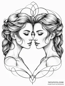 Tattoo sketch gemini faces, one in linework,... - эскиз тату (№1751101172_0, 28.06.2025 08:59) — Tatufoto.com