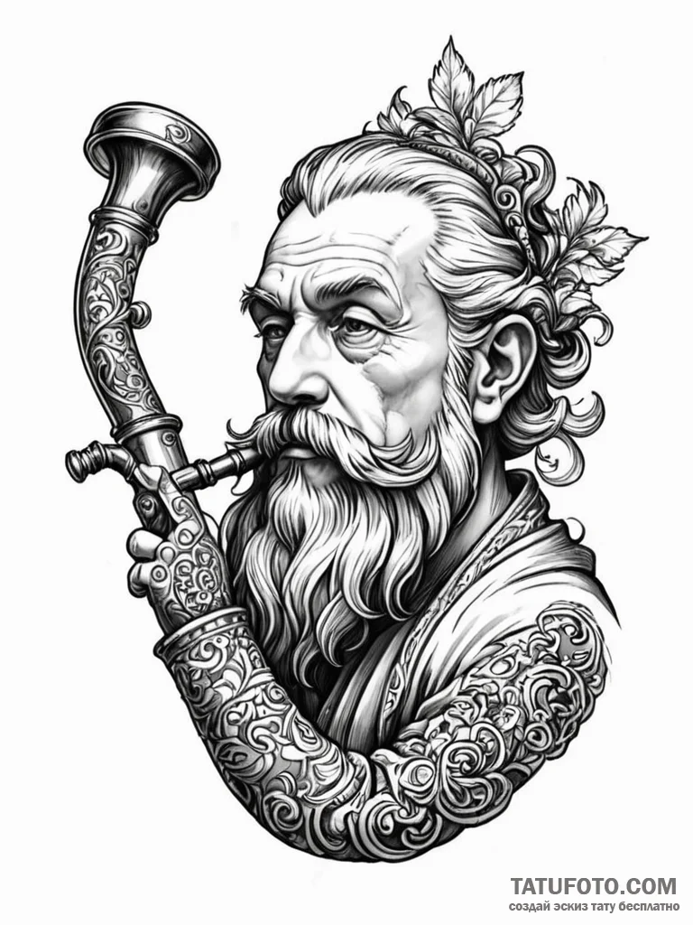 Tattoo sketch a weighty, ornate pipe, for con... - эскиз тату (№1751101254_0, 28.06.2025 09:00) — Tatufoto.com