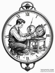 A person repairing a delicate, antique watch. - эскиз тату (№1751101553_0, 28.06.2025 09:05) — Tatufoto.com