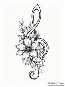 Tattoo sketch a flower whose stem is a musica... - эскиз тату (№1751101974_0, 28.06.2025 09:12) — Tatufoto.com