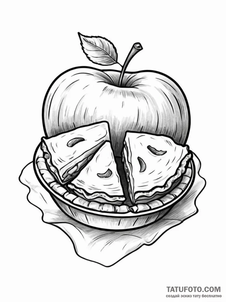 Tattoo sketch 'apple' on one, 'pie' on the ot... - эскиз тату (№1751102068_0, 28.06.2025 09:14) — Tatufoto.com