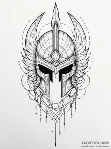 Tattoo sketch a stylized spartan helmet merge... - эскиз тату (№1751102549_0, 28.06.2025 09:22) — Tatufoto.com
