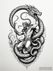 Tattoo design: a scene of perun battling a se... - эскиз тату (№1751102853_0, 28.06.2025 09:27) — Tatufoto.com
