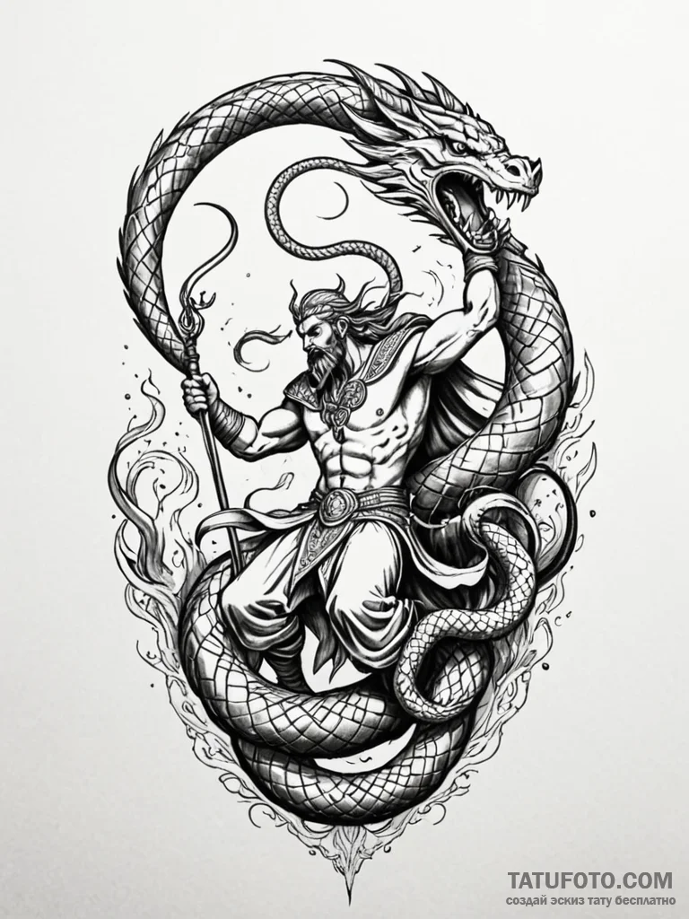 Tattoo design: a scene of perun battling a se... - эскиз тату (№1751102853_0, 28.06.2025 09:27) — Tatufoto.com