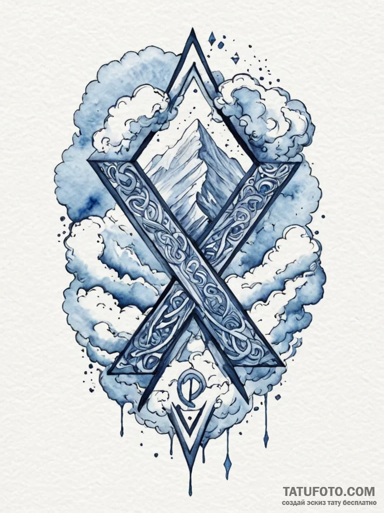 92. tattoo design: a "vetar" rune blending in... - эскиз тату (№1751103827_0, 28.06.2025 09:43) — Tatufoto.com