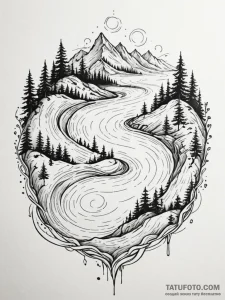 Tattoo design a flowing river of code that tr... - эскиз тату (№1751104005_0, 28.06.2025 09:46) — Tatufoto.com