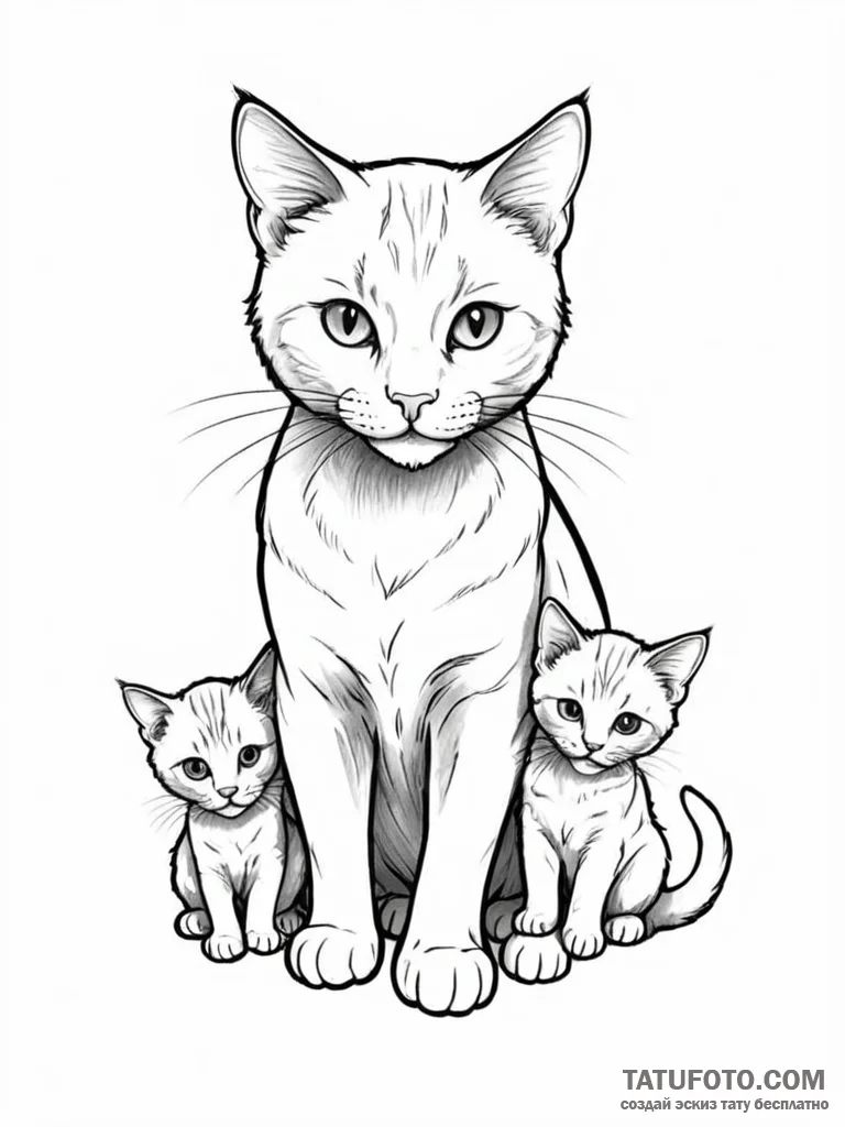 Tattoo design a mother cat with her kittens,... - эскиз тату (№1751105167_0, 28.06.2025 10:06) — Tatufoto.com