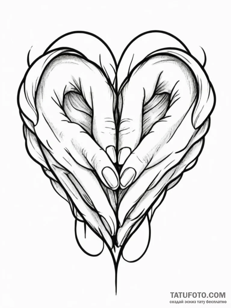 Tattoo design a heart made of two hands gentl... - эскиз тату (№1751105245_0, 28.06.2025 10:07) — Tatufoto.com