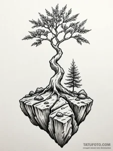 Tattoo sketch a tree growing out of rock, sym... - эскиз тату (№1751105411_0, 28.06.2025 10:10) — Tatufoto.com