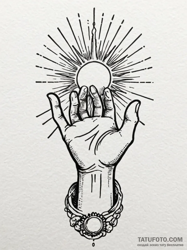 A tattoo design of the hand of god symbol, wi... - эскиз тату (№1751105976_0, 28.06.2025 10:19) — Tatufoto.com