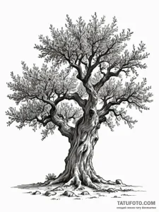 An old, gnarled olive tree in a grove in gree... - эскиз тату (№1751107824_0, 28.06.2025 10:50) — Tatufoto.com