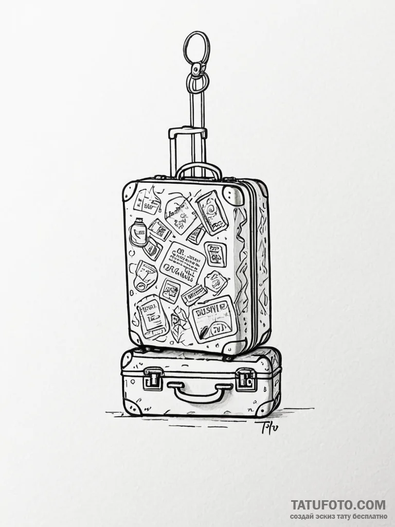 Tattoo sketch a tiny suitcase on one, a trave... - эскиз тату (№1751108156_0, 28.06.2025 10:55) — Tatufoto.com