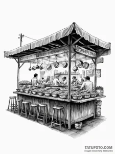 A street food market in mexico city at night. - эскиз тату (№1751108469_0, 28.06.2025 11:01) — Tatufoto.com