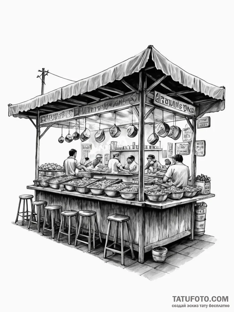 A street food market in mexico city at night. - эскиз тату (№1751108469_0, 28.06.2025 11:01) — Tatufoto.com