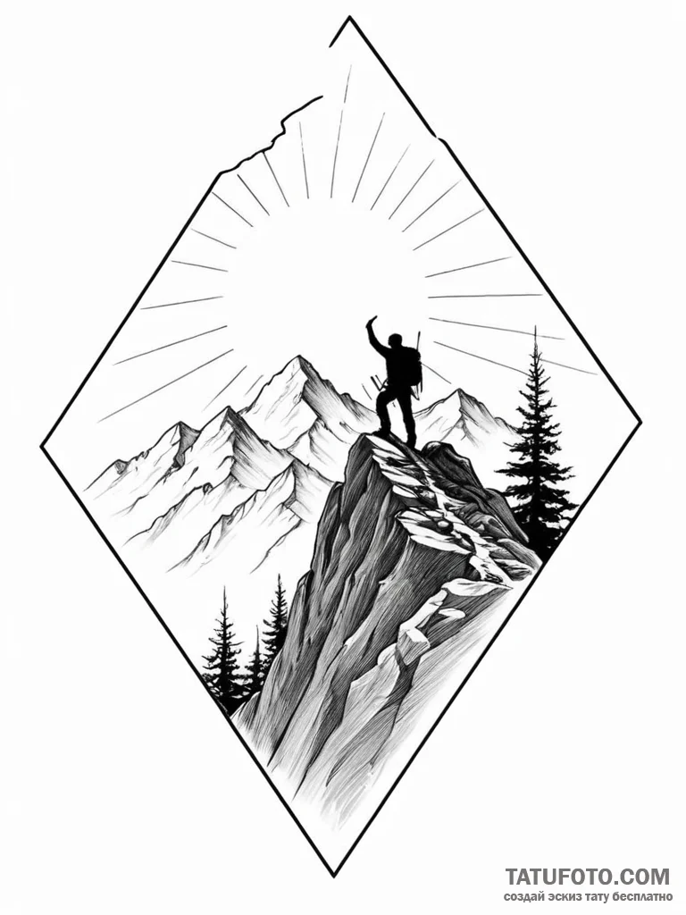 Tattoo sketch a mountain climber reaching a s... - эскиз тату (№1751108558_0, 28.06.2025 11:02) — Tatufoto.com