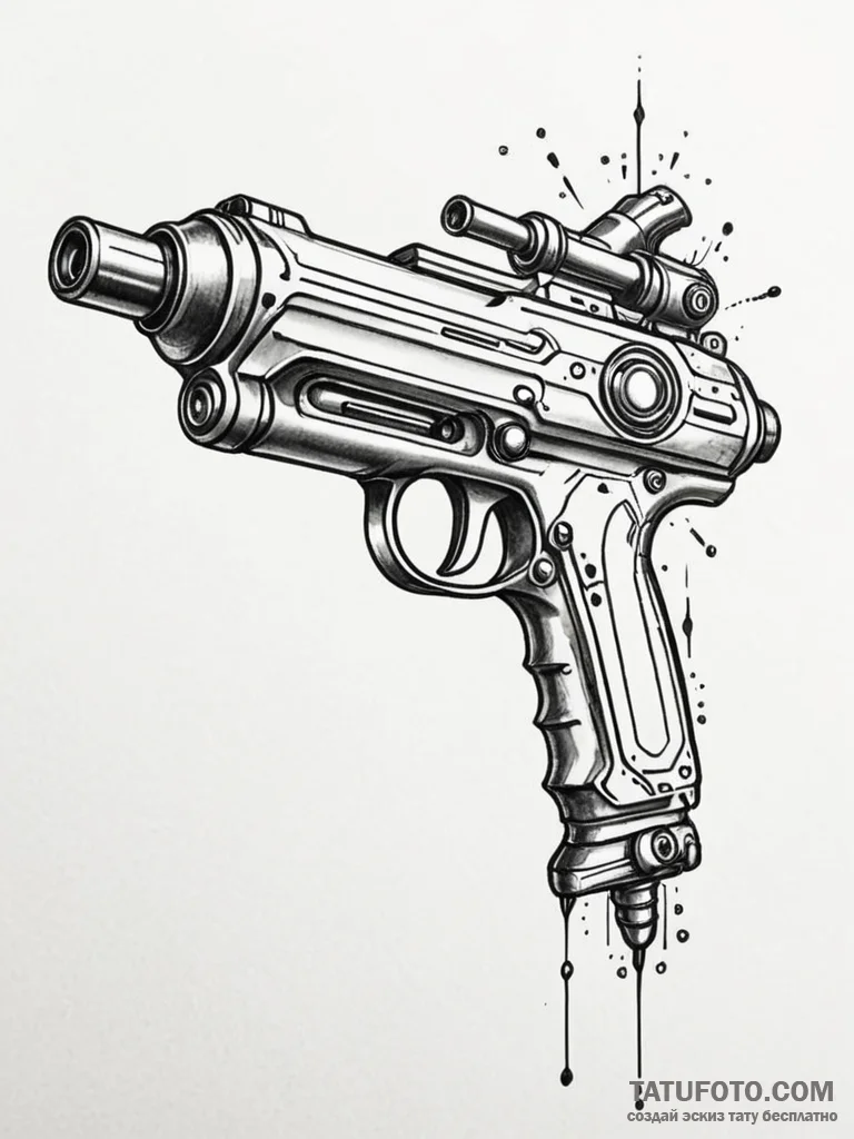 Tattoo sketch a futuristic ray gun with a sle... - эскиз тату (№1751109660_0, 28.06.2025 11:21) — Tatufoto.com