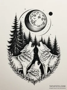 Tattoo design a wolf pack howling together un... - эскиз тату (№1751110476_0, 28.06.2025 11:34) — Tatufoto.com