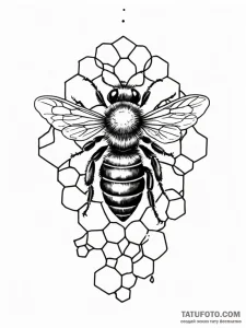 Tattoo sketch a subtle bee with a honeycomb p... - эскиз тату (№1751111732_0, 28.06.2025 11:55) — Tatufoto.com
