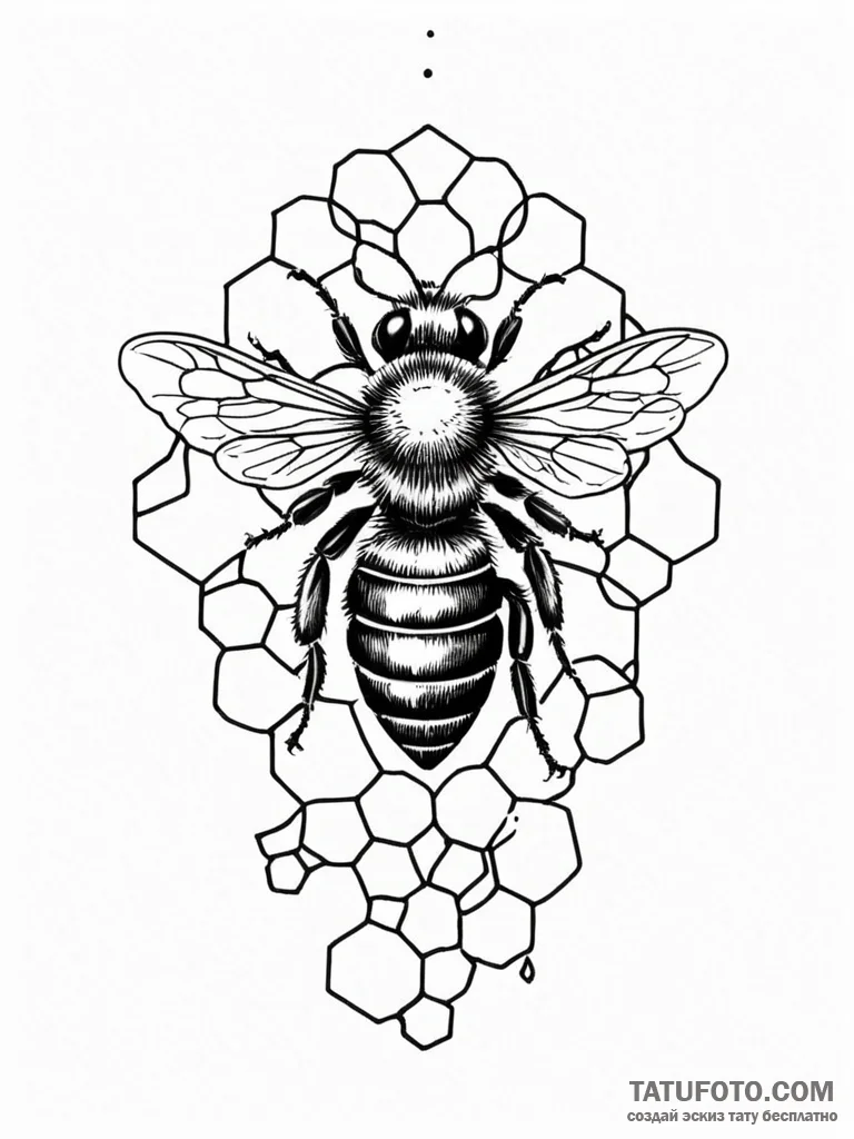 Tattoo sketch a subtle bee with a honeycomb p... - эскиз тату (№1751111732_0, 28.06.2025 11:55) — Tatufoto.com