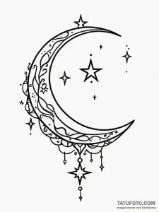 Tattoo sketch a crescent moon on one, a tiny... - эскиз тату (№1751112485_0, 28.06.2025 12:08) — Tatufoto.com