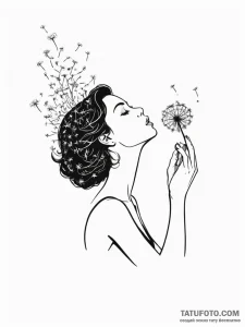 Tattoo sketch a silhouette of a woman blowing… — эскиз тату (№1751112872_0, 28.06.2025 12:14) — Tatufoto.com
