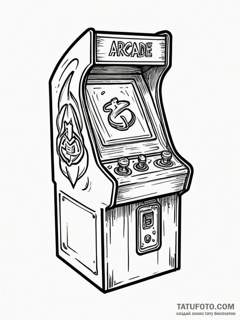Tattoo sketch a classic arcade coin slot with... - эскиз тату (№1751113027_0, 28.06.2025 12:17) — Tatufoto.com