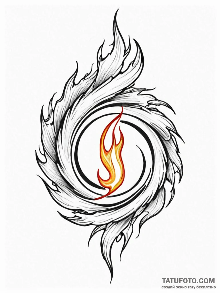 Tattoo sketch a powerful fire swirling into a... - эскиз тату (№1751113187_0, 28.06.2025 12:19) — Tatufoto.com