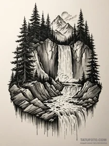 Tattoo design a powerful waterfall, constant… — эскиз тату (№1751113266_0, 28.06.2025 12:21) — Tatufoto.com