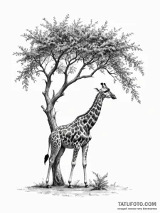 A giraffe gracefully eating leaves from a tal… — эскиз тату (№1751113351_0, 28.06.2025 12:22) — Tatufoto.com