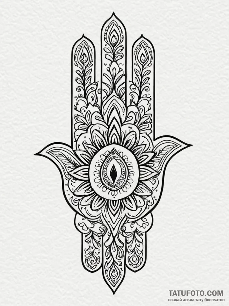 Tattoo design a traditional 'hamsa' hand with... - эскиз тату (№1751113822_0, 28.06.2025 12:30) — Tatufoto.com