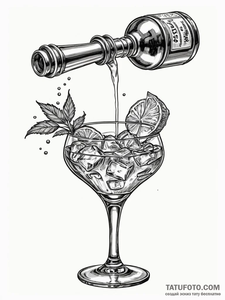 A close-up of a bartender pouring a craft coc... - эскиз тату (№1751114059_0, 28.06.2025 12:34) — Tatufoto.com