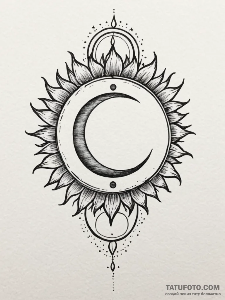 Tattoo sketch a powerful solar eclipse, symbo... - эскиз тату (№1751114298_0, 28.06.2025 12:38) — Tatufoto.com