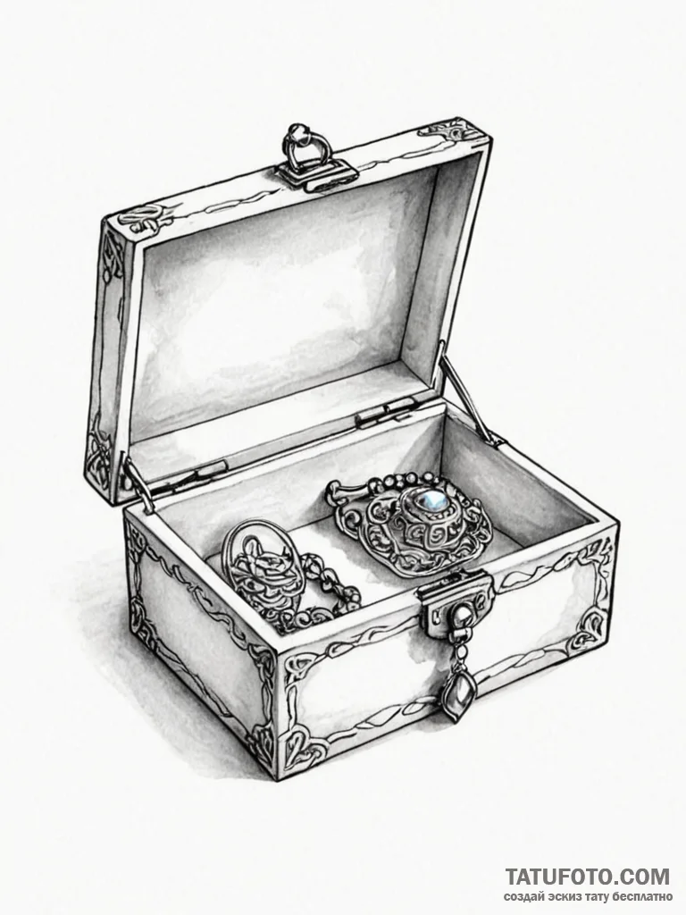 Tattoo design a delicate jewelry box, slightl... - эскиз тату (№1751114784_0, 28.06.2025 12:46) — Tatufoto.com