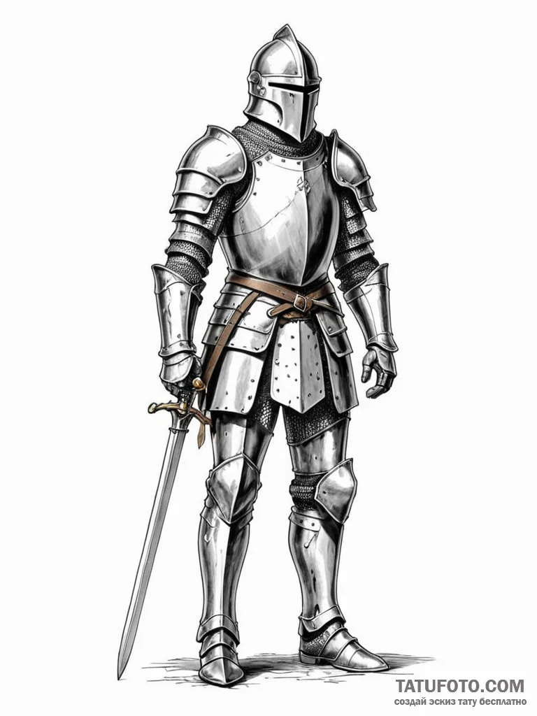 Tattoo sketch a medieval knight in full armor... - эскиз тату (№1751114957_0, 28.06.2025 12:49) — Tatufoto.com