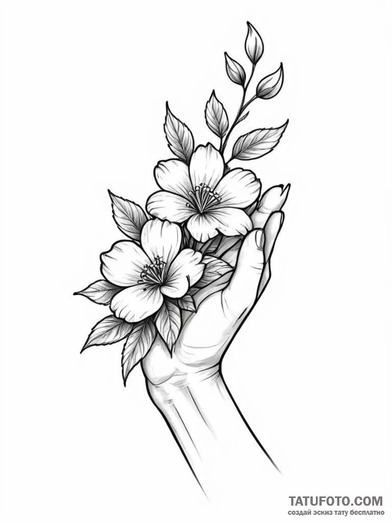 Tattoo sketch a woman's hand gently caressing... - эскиз тату (№1751115055_0, 28.06.2025 12:50) — Tatufoto.com