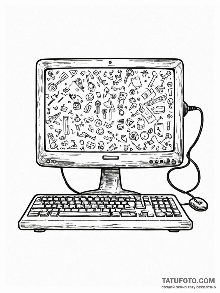 Tattoo design a stylized "press any key" mess... - эскиз тату (№1751115222_0, 28.06.2025 12:53) — Tatufoto.com