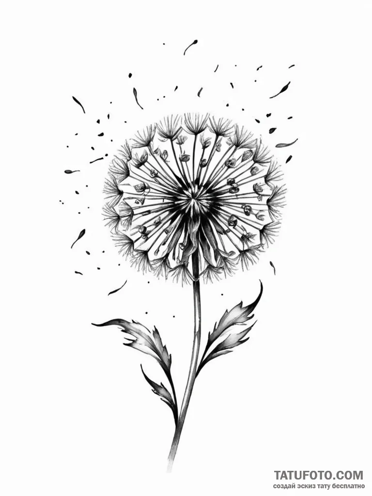 Tattoo sketch a dandelion with seeds blowing... - эскиз тату (№1751116233_0, 28.06.2025 13:10) — Tatufoto.com