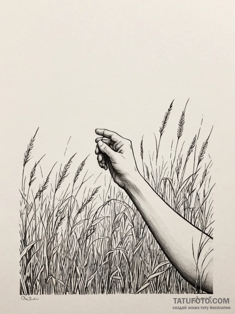 A person's hand reaching out to touch a field... - эскиз тату (№1751116403_0, 28.06.2025 13:13) — Tatufoto.com