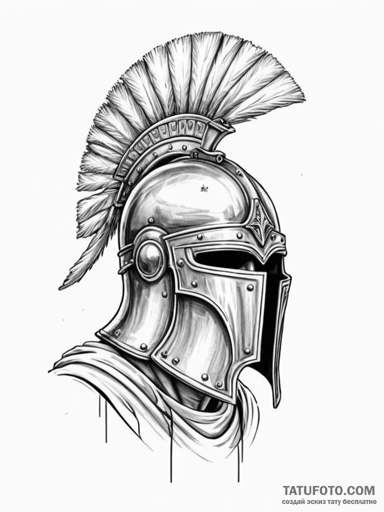 Tattoo sketch a roman legionnaire's helmet wi... - эскиз тату (№1751116677_0, 28.06.2025 13:17) — Tatufoto.com