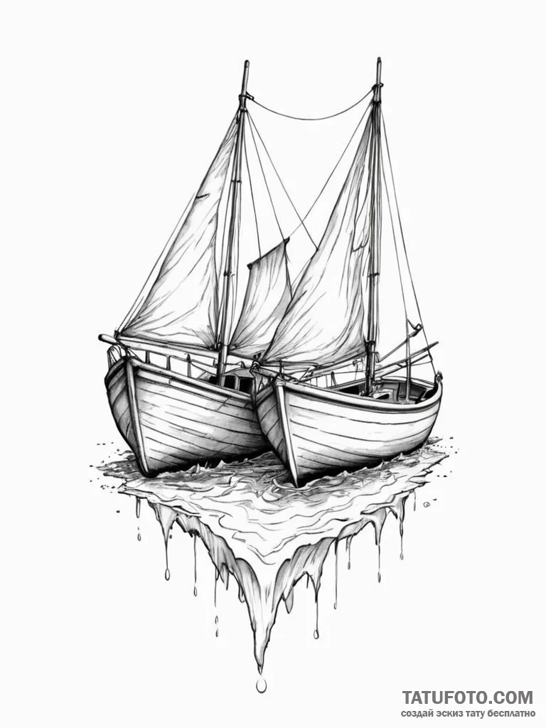Tattoo sketch two halves of a boat, that comp... - эскиз тату (№1751116764_0, 28.06.2025 13:19) — Tatufoto.com