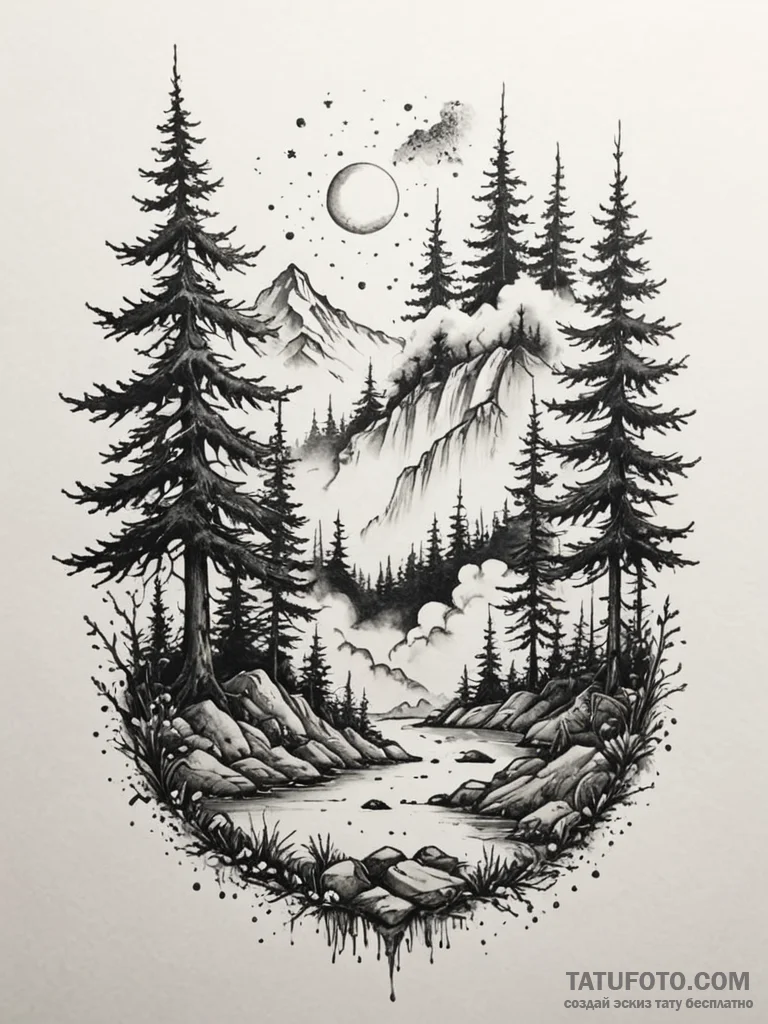 Tattoo sketch an ethereal mist rising from a... - эскиз тату (№1751117240_0, 28.06.2025 13:27) — Tatufoto.com