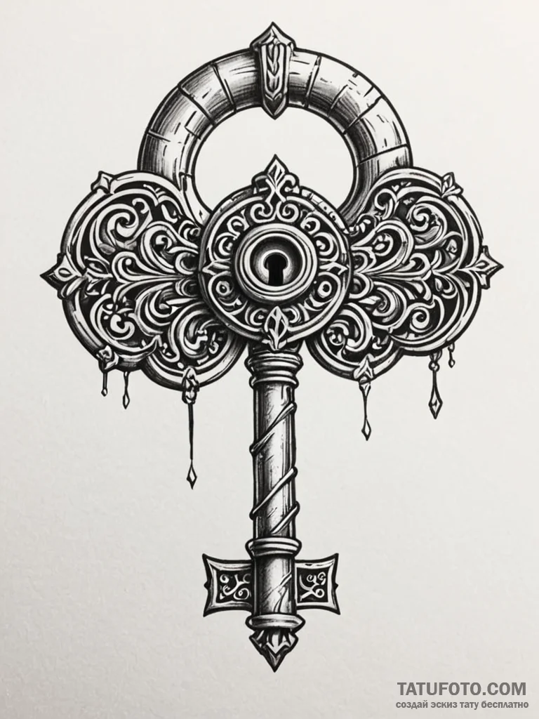 Tattoo design a stylized dungeon key with a u... - эскиз тату (№1751117343_0, 28.06.2025 13:29) — Tatufoto.com