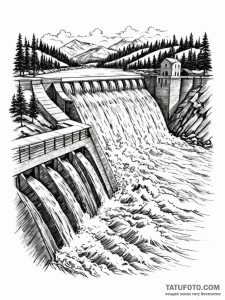 A shot of a hydroelectric dam, water powerful... - эскиз тату (№1751117604_0, 28.06.2025 13:33) — Tatufoto.com