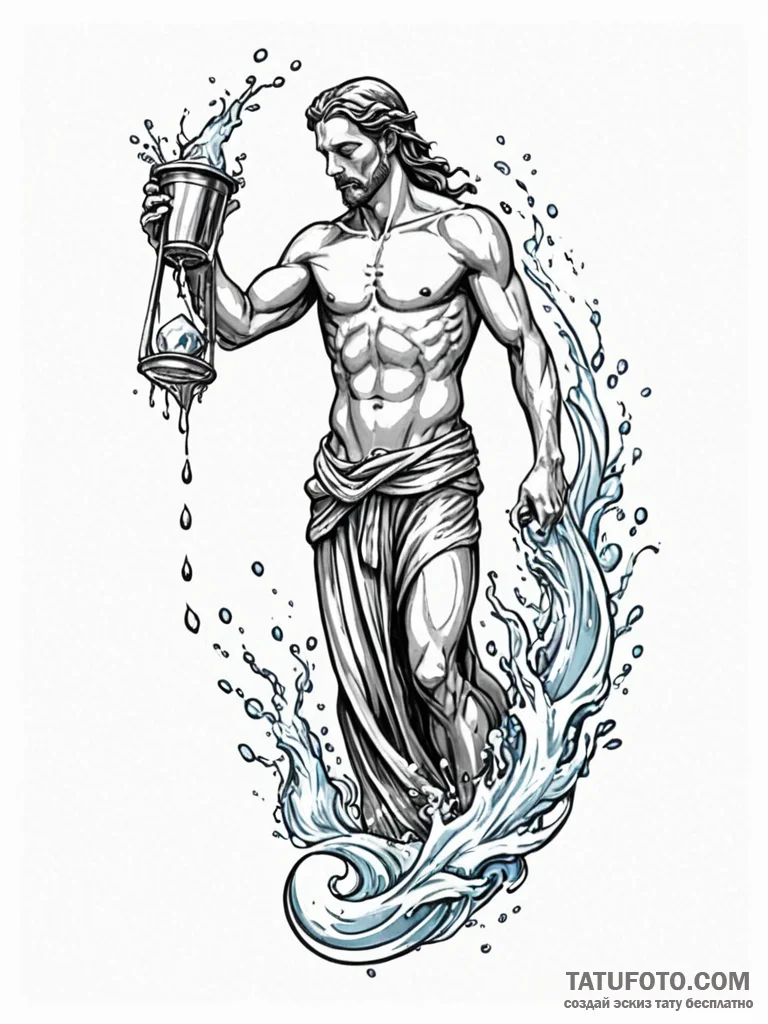 Tattoo sketch aquarius's water-bearer, styliz... - эскиз тату (№1751118716_0, 28.06.2025 13:51) — Tatufoto.com